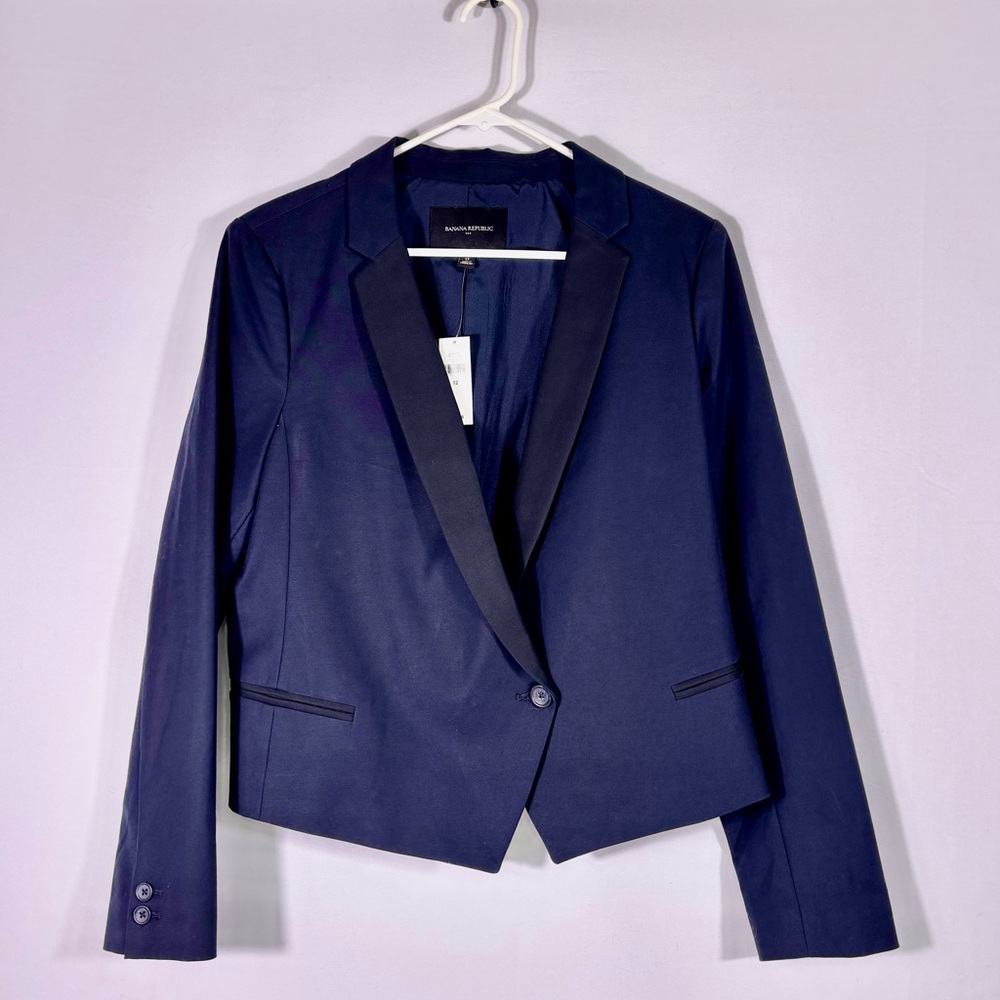 NWT Banana Republic Navy Tuxedo Blazer with Black Trim Size 12